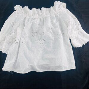 Penelope Project Women's Blouse size XL White Eyelet‎ Ruffled 3/4 Sleeves Boho
